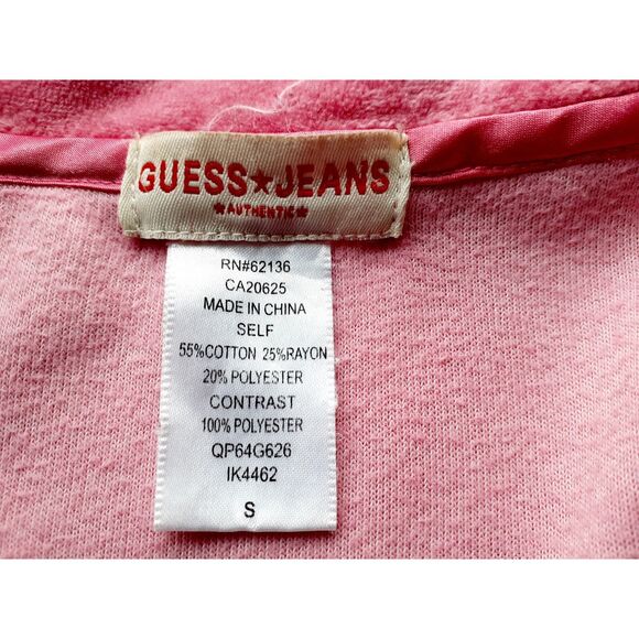 Y2K Guess Jeans Authentic FullZip Cinched Velour Preppy Girl Pink Hoodie Small - Picture 10 of 12